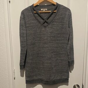 Inspired Hearts Gray V-Neck Sweater with Cross Detail